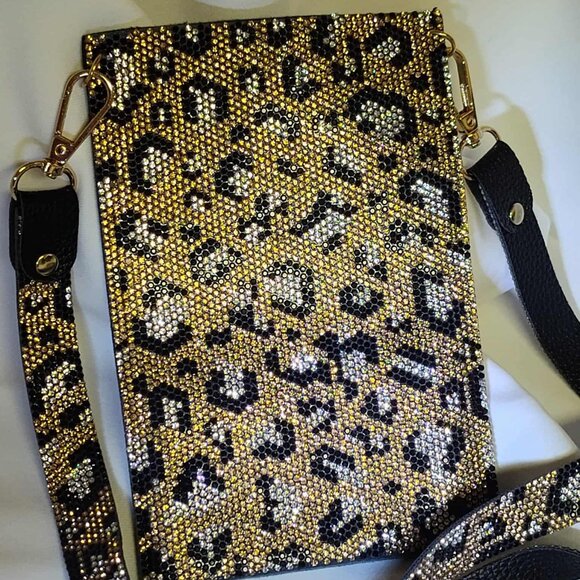 PU leather leopard print, sparkle phone case/sleeve with 50" strap - NWOT - Picture 6 of 14